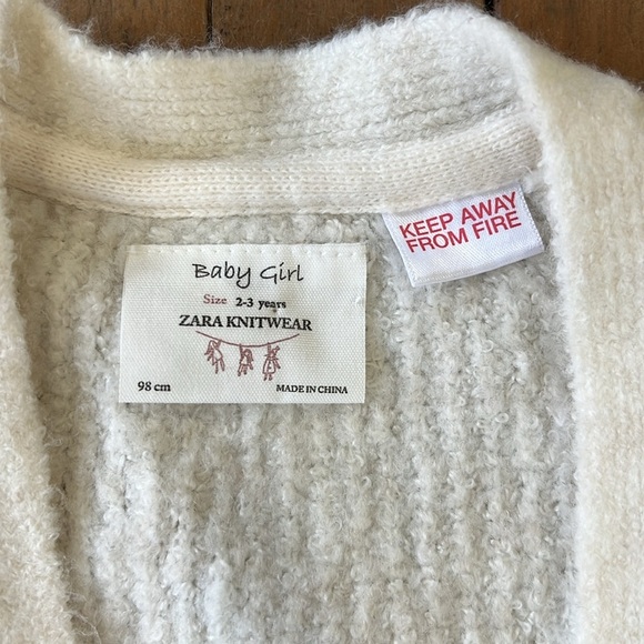 Zara cream ribbed faux fur pocket open front cardigan sweater - Picture 3 of 5